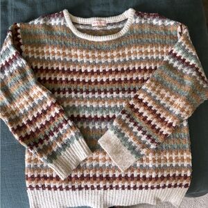 Knox Rose Multicolor Patterned Crew Neck Sweater